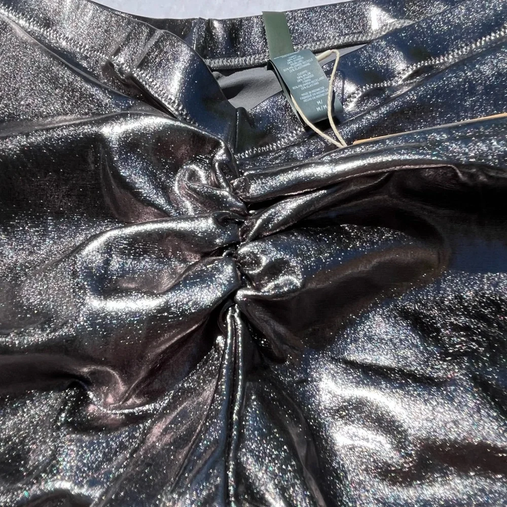 Skims Metallic Swim V Waist Capri Pants Carbon Silver Medium New With Tags Kim